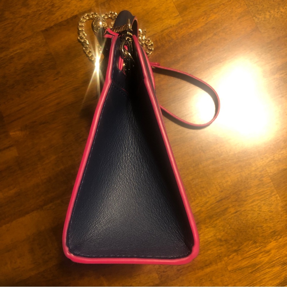 Strathberry Navy Leather Mini Top-Handle Crossbody with Pink Trim - Picture 10 of 16